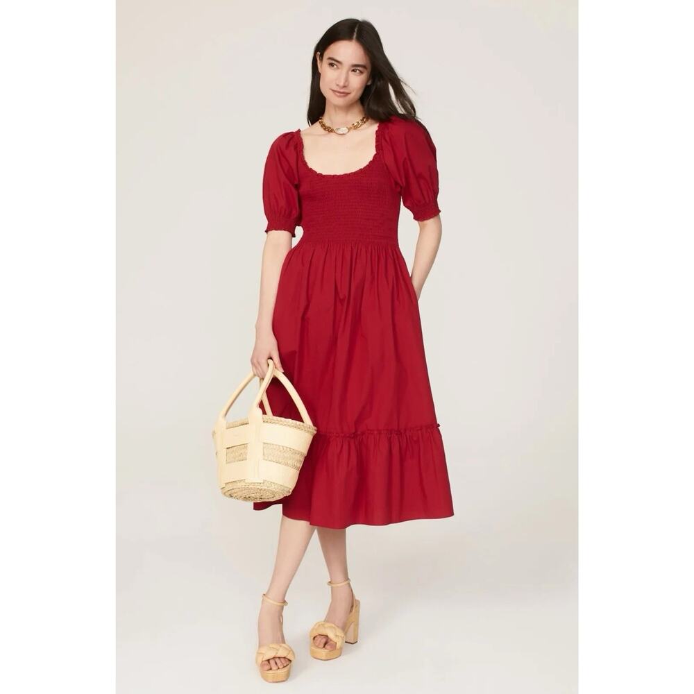 Hill House Red Puff Sleeve Midi Dress